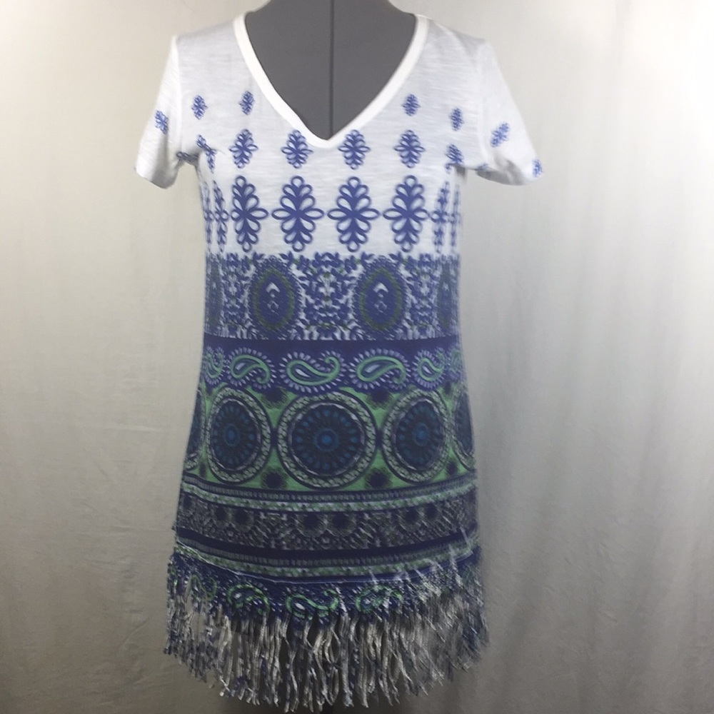 Only Nine Short Sleeve Fringed Front  Top Size S